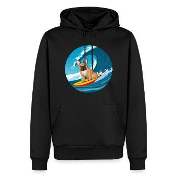 Französische Bulldogge Besitzer Beach Hund Surfing Surfbrett - Männer Premium Bio Hoodie - Schwarz - Vorne - Nico (187cm)
