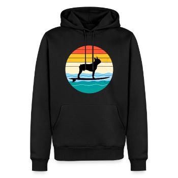 Boston terrier Propriétaire Chien Surf Sea Waves - Sweat à capuche Premium bio Homme - noir - Devant - Nico (187cm)