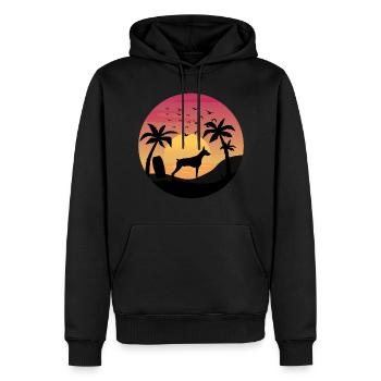 Dobermann Vermieter Strand Sonnenuntergang Palmen - Männer Premium Bio Hoodie - Schwarz - Vorne - Nico (187cm)