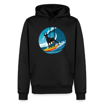 Dobermann Owner Dog Surfing Sea Waves - Men’s Premium Organic Hoodie - black - Front - Nico (187cm)