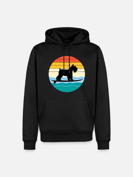 Zwergschnauzer Hund Surfing Vintage Retro - Männer Premium Bio Hoodie - Schwarz
