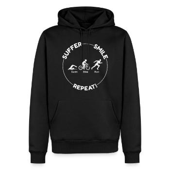 Schwimmen Rad Laufen Triathlon Triathlet Leichtathletik - Männer Premium Bio Hoodie - Schwarz - Vorne - Nico (187cm)