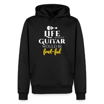 Fret-fully Funny: Celebrating Life with Guitars - Men’s Premium Organic Hoodie - black - Front - Nico (187cm)