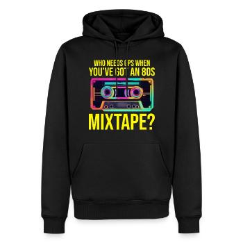 Neon-80er-Jahre-Kassette: Nostalgische Retro-Vibes - Männer Premium Bio Hoodie - Schwarz - Vorne - Nico (187cm)