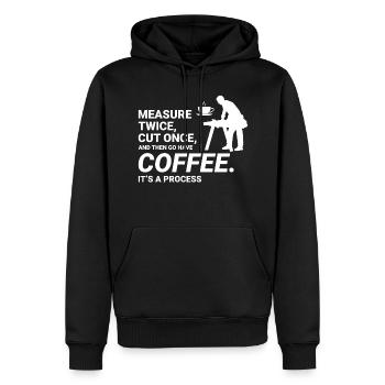 Kaffeepausen-Weisheit: Holzfäller-Zimmermann Lustig - Männer Premium Bio Hoodie - Schwarz - Vorne - Nico (187cm)