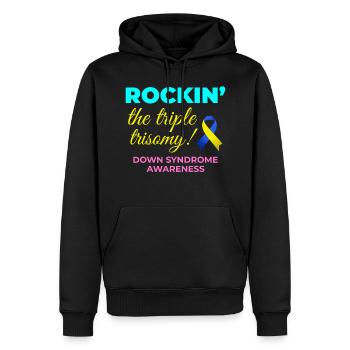 Down Syndrome Awareness Triple Trisomy Rock - Men’s Premium Organic Hoodie - black - Front - Nico (187cm)