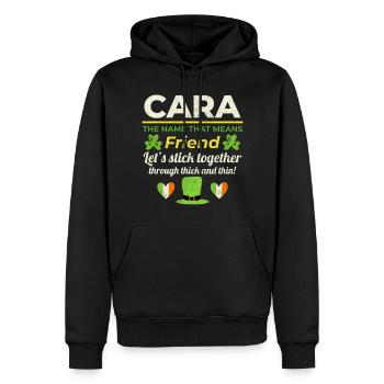 Drôle de fille irlandaise Nom : Cara - L’ami - Sweat à capuche Premium bio Homme - noir - Devant - Nico (187cm)