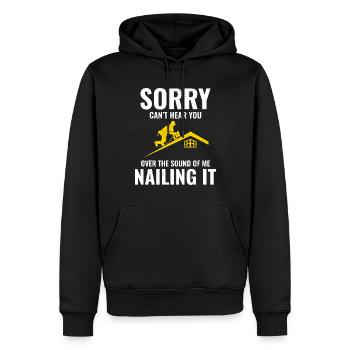 Couvreur Couvreur Réparation de toiture Entrepreneur mécanicien - Sweat à capuche Premium bio Homme - noir - Devant - Nico (187cm)