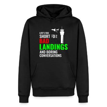 Fluglotse ATC Aviation Humor Flugzeug - Männer Premium Bio Hoodie - Schwarz - Vorne - Nico (187cm)