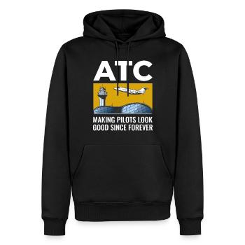 Fluglotse ATC Aviation Humor Flugzeug - Männer Premium Bio Hoodie - Schwarz - Vorne - Nico (187cm)