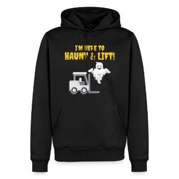 Halloween Ghost Forklift Operator Heavy Equipment - Men’s Premium Organic Hoodie - black - Front - Nico (187cm)