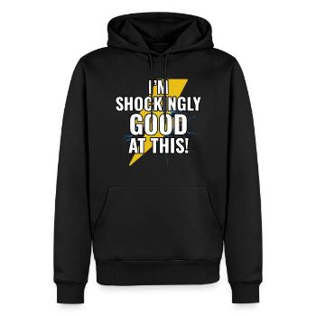 Électricien Humour Technicien électricien Ingénieur - Sweat à capuche Premium bio Homme - noir - Devant - Nico (187cm)