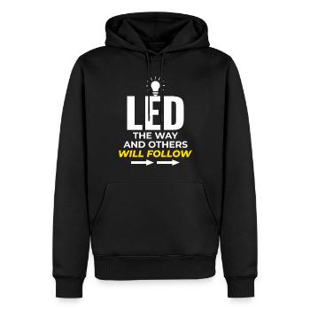 Electrician: LED the Way, Inspire Others - Men’s Premium Organic Hoodie - black - Front - Nico (187cm)