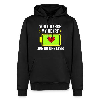 Elektriker Valentine: Du lädst mein Herz auf - Männer Premium Bio Hoodie - Schwarz - Vorne - Nico (187cm)