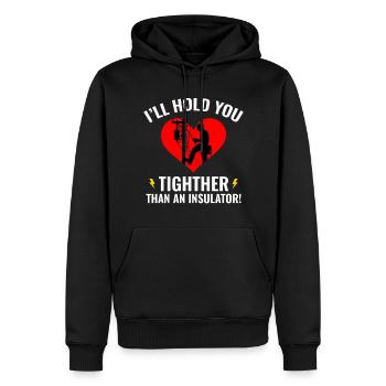 Lineman Valentine Insulator Love Humor Design - Men’s Premium Organic Hoodie - black - Front - Nico (187cm)