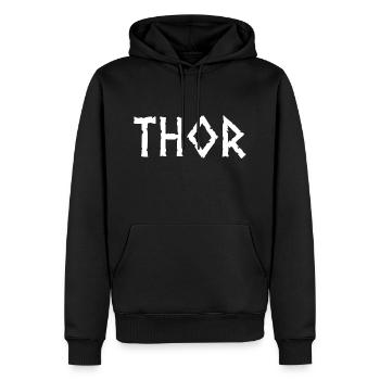Thor - Männer Premium Bio Hoodie - Schwarz - Vorne - Nico (187cm)