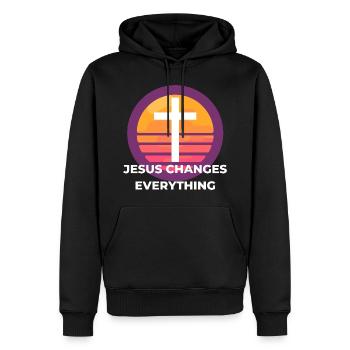 Jésus Change Tout - Jésus-Christ Dieu - Sweat à capuche Premium bio Homme - noir - Devant - Nico (187cm)