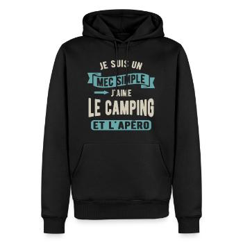 Un mec simple, camping et apéro - Sweat à capuche Premium bio Homme - noir - Devant - Nico (187cm)
