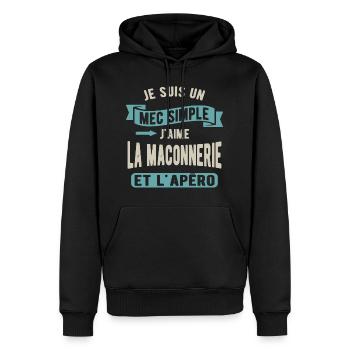 Un mec simple, maçonnerie et apéro - Sweat à capuche Premium bio Homme - noir - Devant - Nico (187cm)
