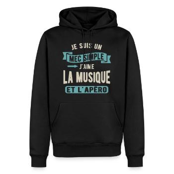 Un mec simple, musique et apéro - Sweat à capuche Premium bio Homme - noir - Devant - Nico (187cm)