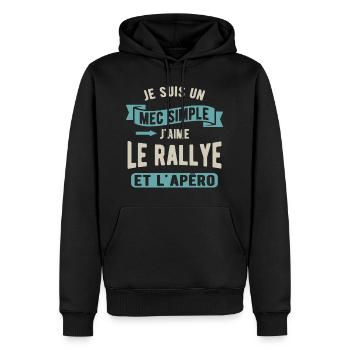 Un mec simple, rallye et apéro - Sweat à capuche Premium bio Homme - noir - Devant - Nico (187cm)
