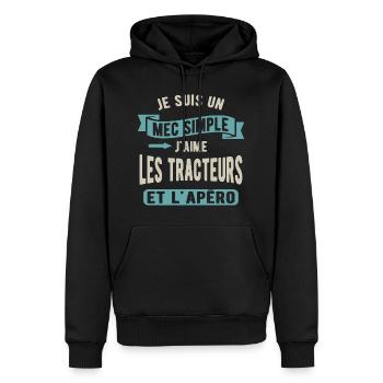 Un mec simple, tracteurs et apéro - Sweat à capuche Premium bio Homme - noir - Devant - Nico (187cm)