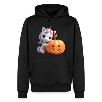 süßes Einhorn lehnt auf Kürbis halloween - Männer Premium Bio Hoodie - Schwarz - Vorne - Nico (187cm)