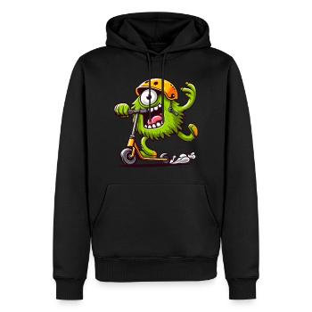niedliches lustiges Monster auf Escooter - Männer Premium Bio Hoodie - Schwarz - Vorne - Nico (187cm)