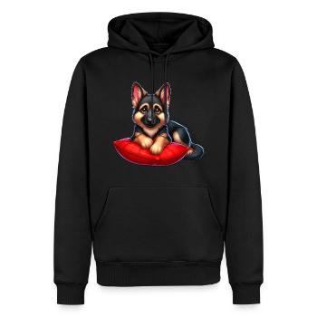 Chiot berger allemand - Sweat à capuche Premium bio Homme - noir - Devant - Nico (187cm)