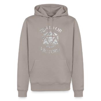 W20 Dice Pen and Paper Tabletop Victory Saying - Men’s Premium Organic Hoodie - taupe - Front - Nico (187cm)