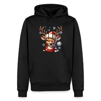 Renne Noël clins d’œil drôles - Sweat à capuche Premium bio Homme - noir - Devant - Nico (187cm)