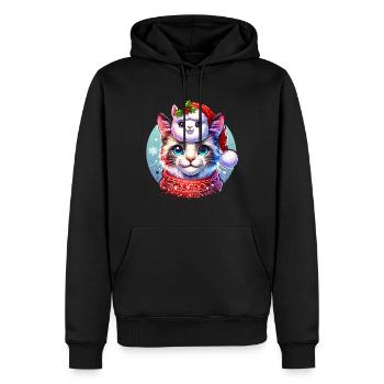 Alpaka & Katze Weihnachten - Männer Premium Bio Hoodie - Schwarz - Vorne - Nico (187cm)
