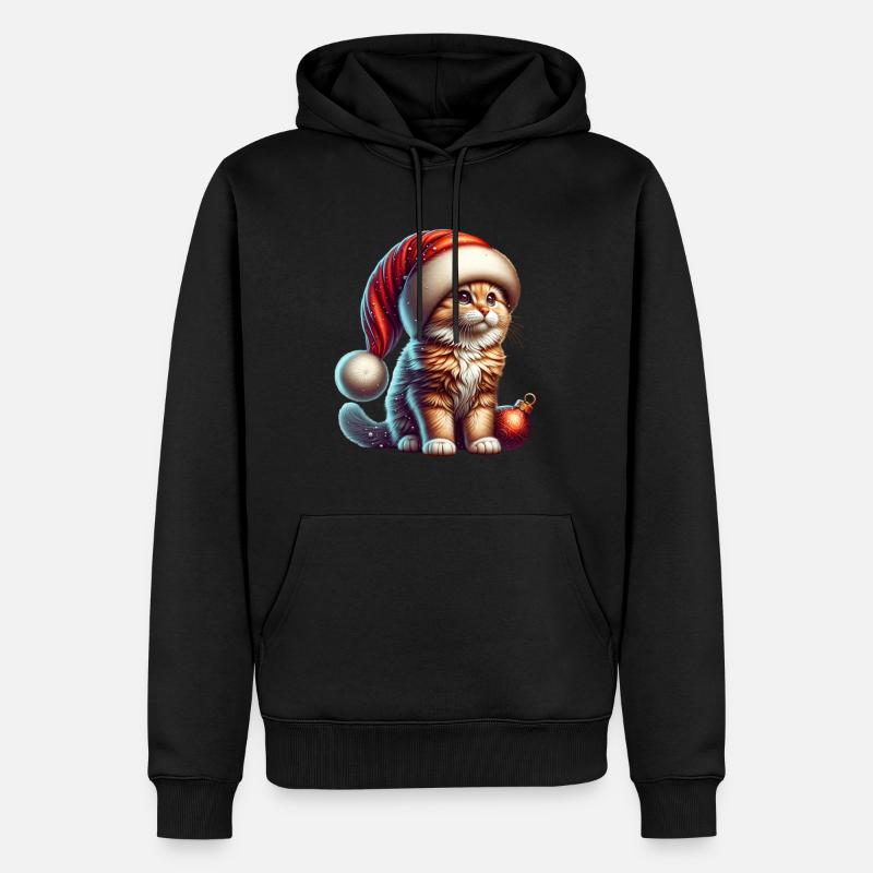 Weihnachts-Katze - Männer Premium Bio Hoodie - Schwarz