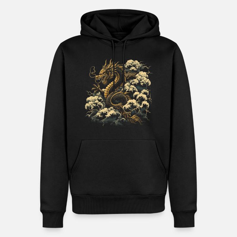 Dragon chinois doré - Sweat à capuche Premium bio Homme - noir