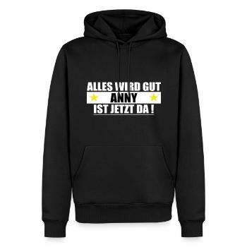 Anny Nom Prénom Anniversaire - Sweat à capuche Premium bio Homme - noir - Devant - Nico (187cm)