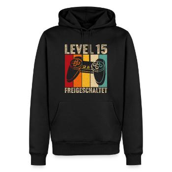 15.Geburtstag - 15 jahre level 15 freigeschaltet - Männer Premium Bio Hoodie - Schwarz - Vorne - Nico (187cm)