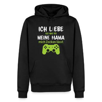 Ich liebe es wenn meine mama mich zocken lässt - Männer Premium Bio Hoodie - Schwarz - Vorne - Nico (187cm)