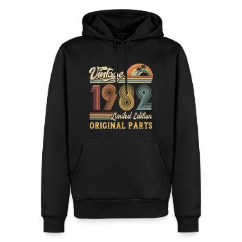 Vintage 1982 édition limitée pièces d’origine - Sweat à capuche Premium bio Homme - noir - Devant - Nico (187cm)