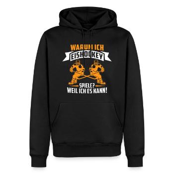 warum ich eishockey spiele weil ich es kann - Männer Premium Bio Hoodie - Schwarz - Vorne - Nico (187cm)