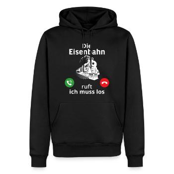 Die eisenbahn ruft und ich muss los lokführer - Männer Premium Bio Hoodie - Schwarz - Vorne - Nico (187cm)