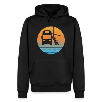 Camping-car coucher de soleil camping t-shirt camping-car - Sweat à capuche Premium bio Homme - noir - Devant - Nico (187cm)
