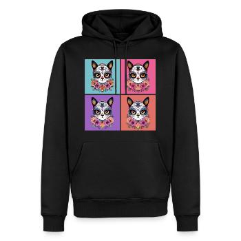 Kawaii Katze Zuckerschädel - Männer Premium Bio Hoodie - Schwarz - Vorne - Nico (187cm)