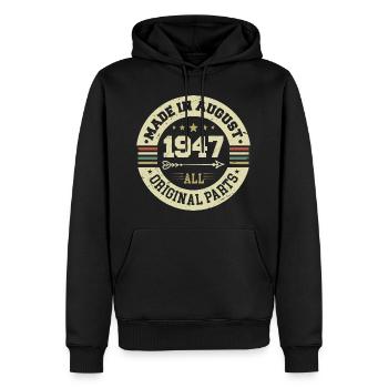 Août 1947 Cadeau d’anniversaire Août 1947 Août - Sweat à capuche Premium bio Homme - noir - Devant - Nico (187cm)