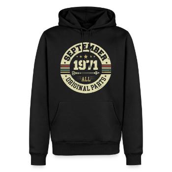 53e anniversaire 1971 Légendaire depuis septembre 1971 - Sweat à capuche Premium bio Homme - noir - Devant - Nico (187cm)