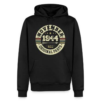 Millésime Novembre 1944 - Anniversaire Novembre 1944 - Sweat à capuche Premium bio Homme - noir - Devant - Nico (187cm)