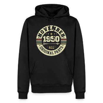 Millésime Novembre 1950 - Anniversaire Novembre 1950 - Sweat à capuche Premium bio Homme - noir - Devant - Nico (187cm)