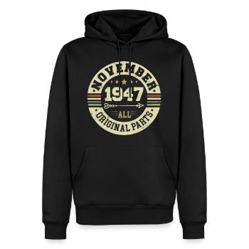 Millésime Novembre 1947 - Anniversaire Novembre 1947 - Sweat à capuche Premium bio Homme - noir - Devant - Nico (187cm)
