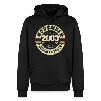 Millésime Novembre 2003 - Anniversaire Novembre 2003 - Sweat à capuche Premium bio Homme - noir - Devant - Nico (187cm)