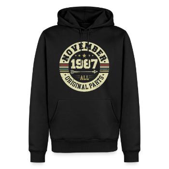 Millésime Novembre 1987 - Anniversaire Novembre 1987 - Sweat à capuche Premium bio Homme - noir - Devant - Nico (187cm)