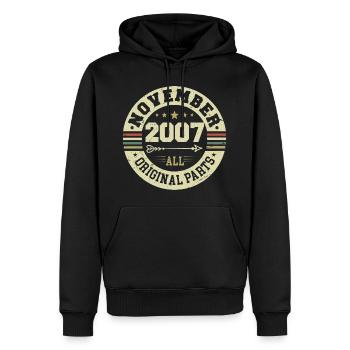 Millésime Novembre 2007 - Anniversaire Novembre 2007 - Sweat à capuche Premium bio Homme - noir - Devant - Nico (187cm)